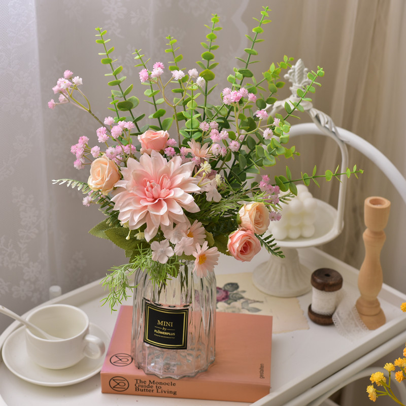 速发花塑料假花客厅装饰花艺摆轻餐桌花生设干花仿摆组合花束件奢