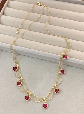 现货法式复古宫廷风超仙设计感轻奢冷淡 风链爱心绿水晶锆石锁骨