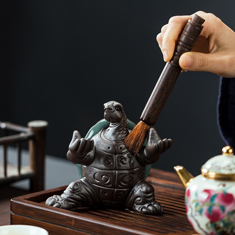 速发精品哥窑乌龟可养紫砂茶宠摆件茶台养壶笔架子笔托装饰品茶具