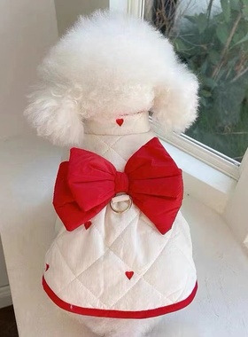 速发衣服秋冬新款加绒夹棉蝴外结牵引扣泰套蝶迪比熊猫咪裙子