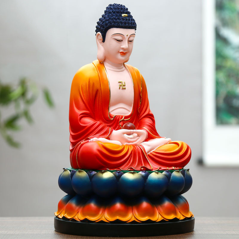 速发树脂佛像家用西方三圣佛祖像西方三圣佛像坐红衣西方三圣佛像
