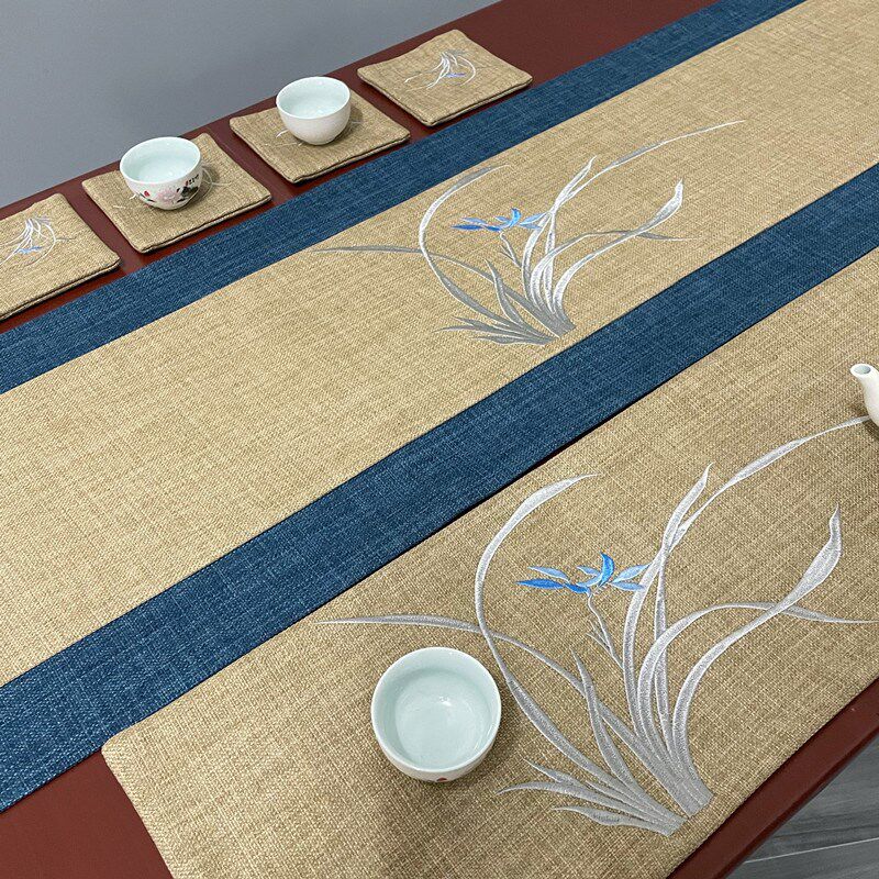 速发布式茶桌垫布高旗布艺长条茶桌布茶布茶旗茶台中桌级感茶席