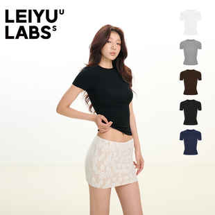 紧身高腰短款 LEIYU 2025新款 LABS针织短袖 圆领上衣 正肩T恤女夏季
