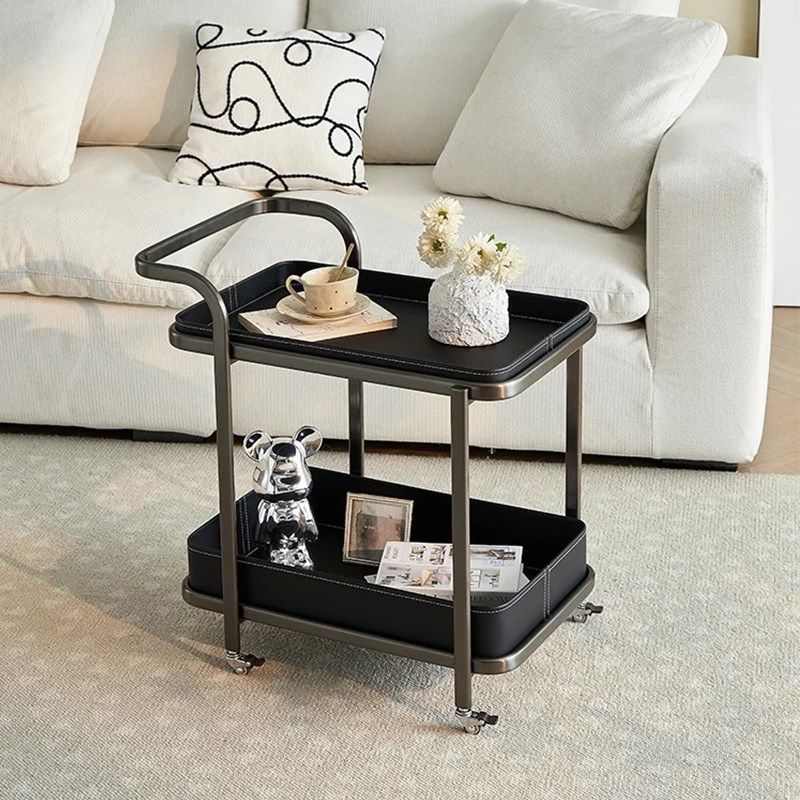 热销法式覆古马鞍皮移动推车边几茶几客厅不锈钢角几带轮置物架床,住宅家具,移动边几/推车,淘宝优惠券,粉丝福利购,淘宝优惠卷