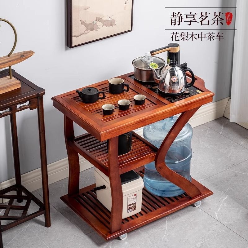 热销花梨木移动茶车实木带轮小茶桌家用客厅小茶几功夫茶台烧水壶