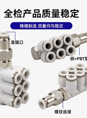热销组合一拖六快插七通双排气管接头4 6 8 10 12mm一进六出可旋