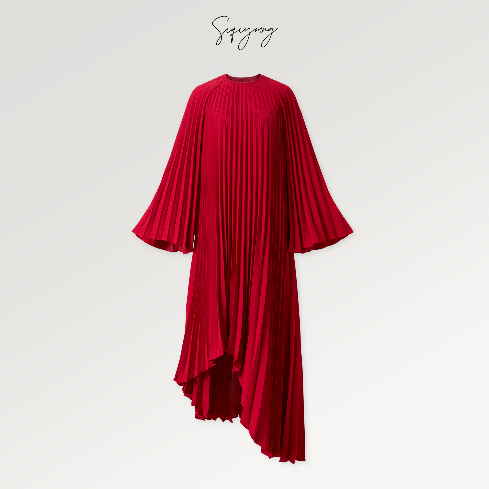 SIQIYOUNG 巴塞罗那-风琴褶皱连衣裙 不对称设计感法式长裙现货