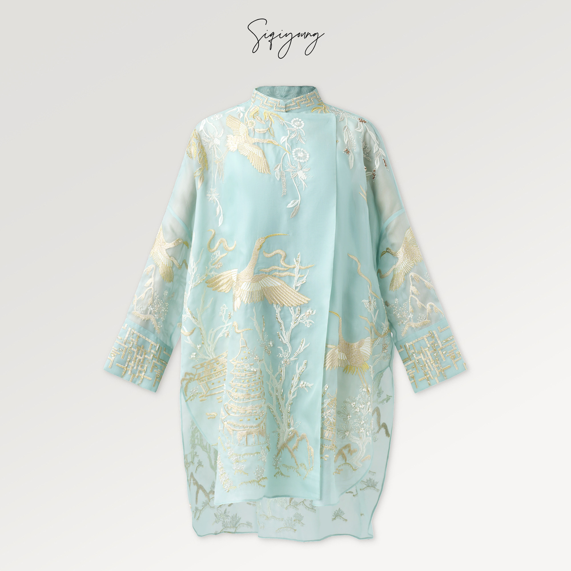 桑蚕丝中式提花刺绣外套