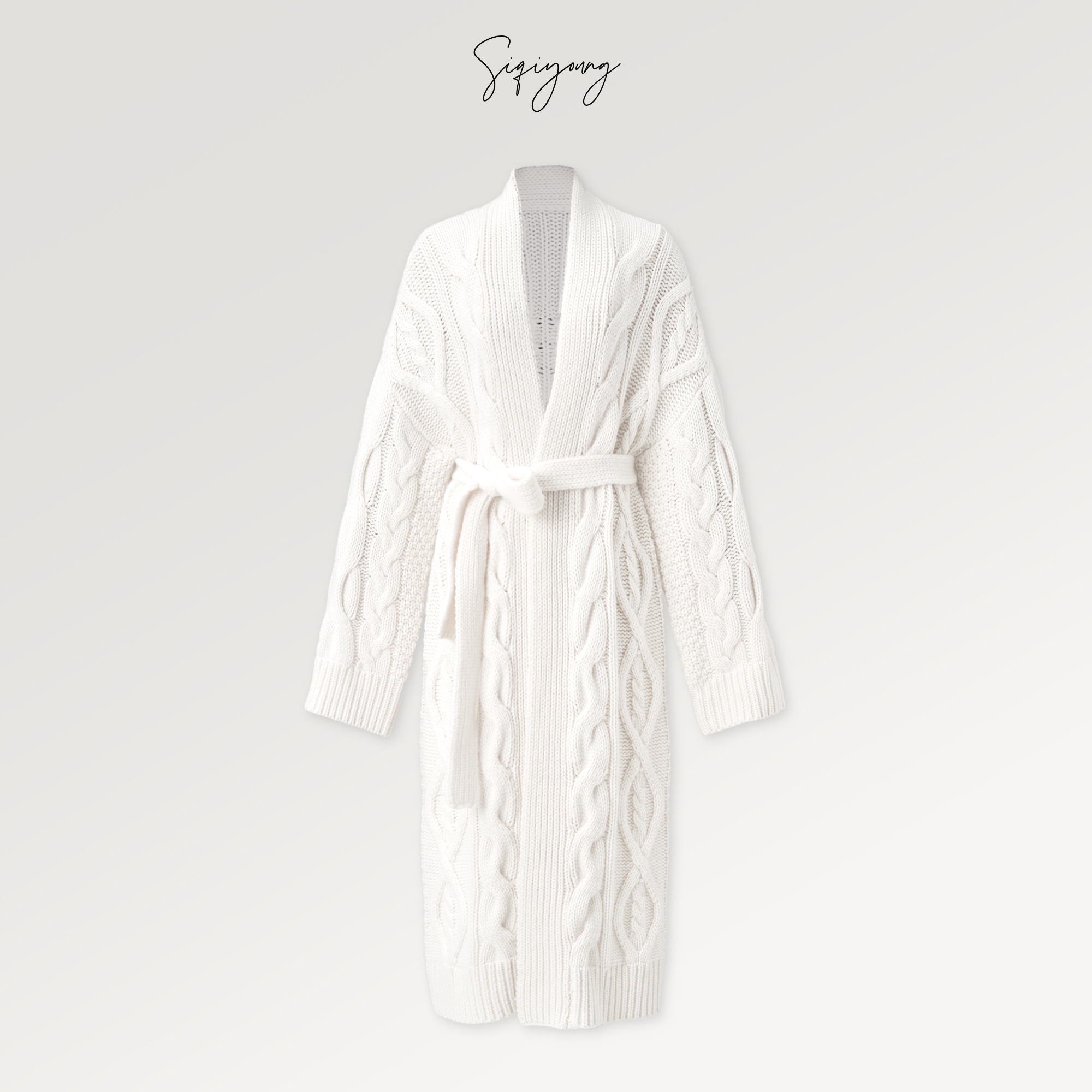 SIQIYOUNG羊绒长款绞花外套