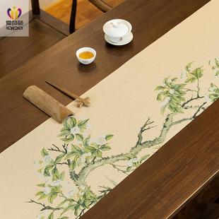 爱奇葩 玉燕梨花桌旗轻奢高端茶桌垫布禅意茶台桌布茶席防水茶旗