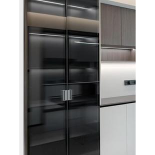 极简铝合金钢化玻璃柜门定制衣柜门酒柜上下翻橱柜书柜门餐边柜门