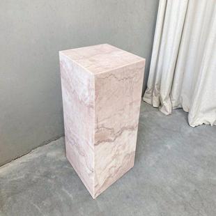 轻奢天然粉色大理石立柱客厅玄关墩子雕塑展示底座床头柜装 饰摆件