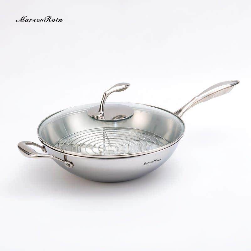 美森罗特不锈钢炒锅恒温储能无烟微压炒菜锅加厚钢材无涂层家用