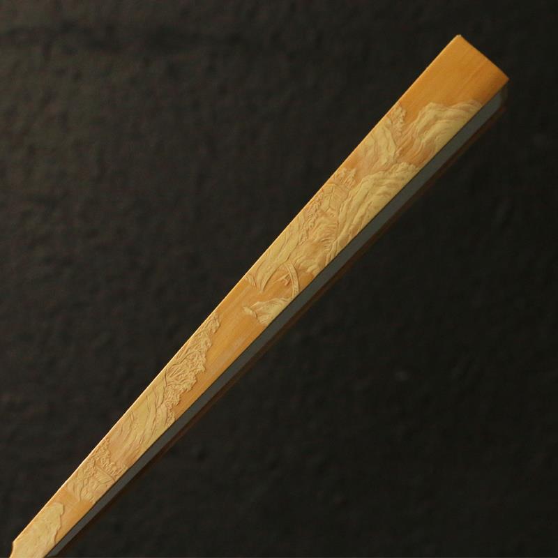 老玉竹留青雕刻山水图古方文人折扇收藏竹扇子收藏把件竹雕工艺品