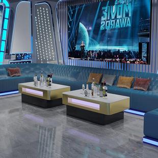 KTV茶几专用发光钢化玻璃桌子定制岩板高端不锈钢包厢卡座酒吧台