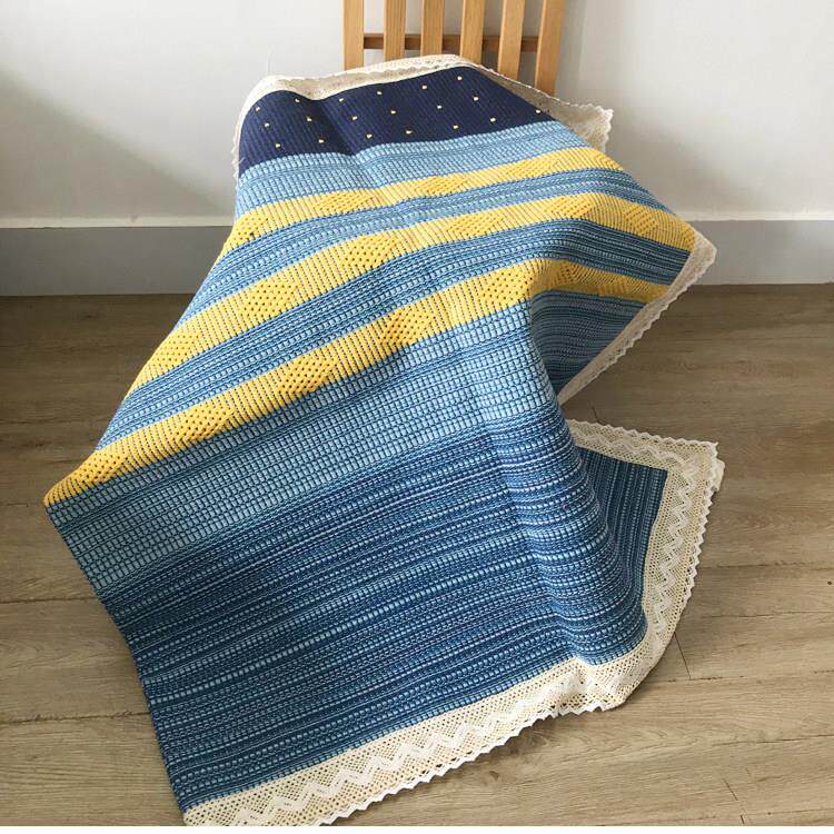 加厚沙发垫四季通用防滑棉麻单件套装蓝色沙发巾厚实亚麻欧式简约