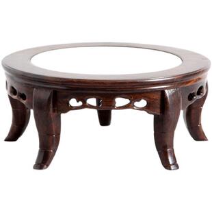 黑檀嵌大理石圆底座实木中式工艺品摆件奇石头花瓶底座木质托架