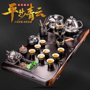 烧水壶一体全自动流水实木茶台办公室家用整套 黑檀木茶盘茶具套装