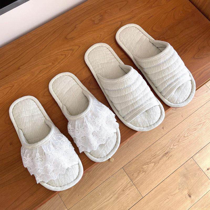 韩式布艺家居室内男女地板拖鞋家用情侣牛筋底防滑可机洗软底四季
