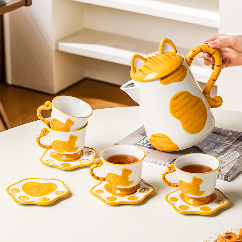 新婚乔迁新居礼物茶具套装下午茶杯子泡茶壶陶瓷杯具可爱猫咪水杯