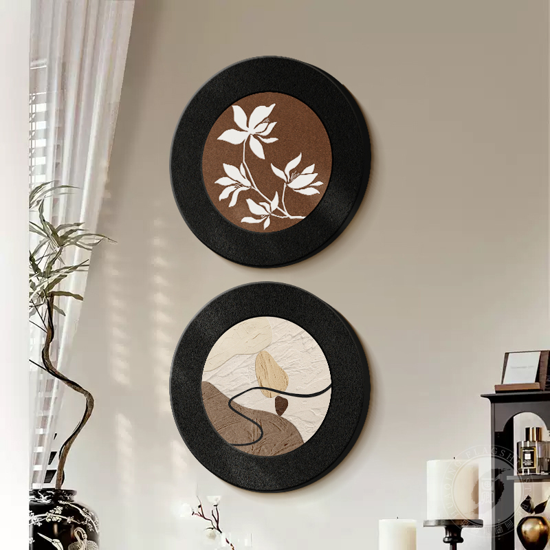 法式中古风圆形客厅装饰画高级感餐厅挂画侘寂风玄关卧室床头画