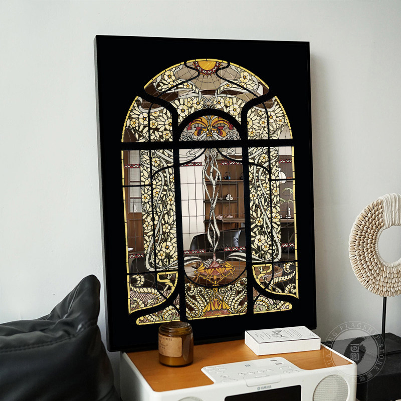 欧式假窗户镜子画客厅法式复古挂画卧室床头壁餐厅玄关镜面装饰画