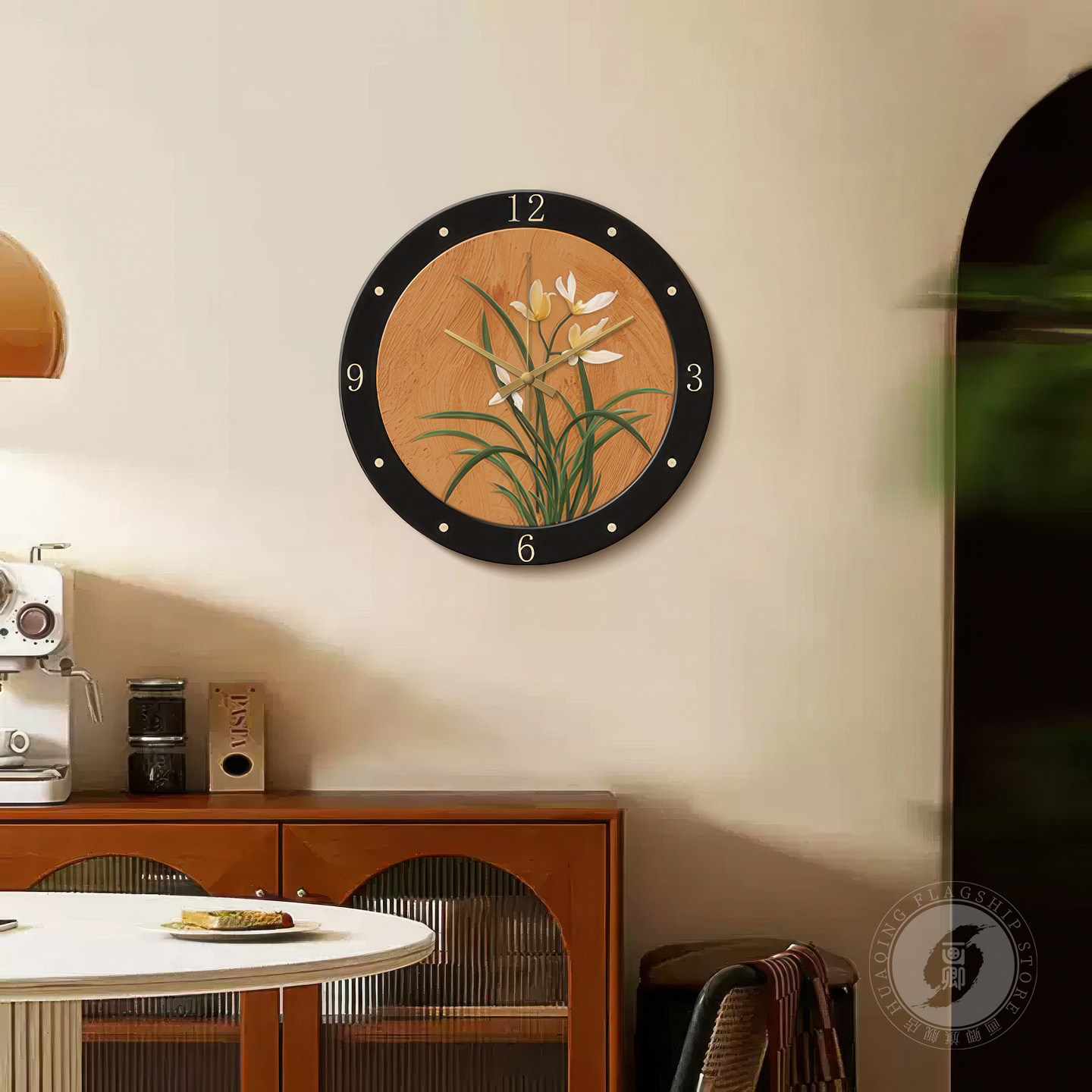 中古餐厅挂钟装饰画新中式客厅时钟家用静音钟表挂墙画创意艺术钟,家居饰品,现代装饰画,淘宝优惠券,粉丝福利购,淘宝优惠卷