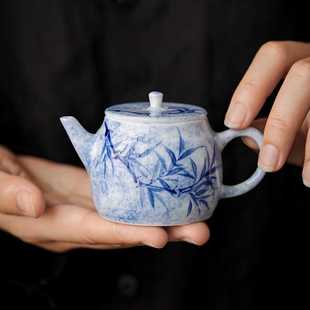 办公室茶水分离过滤泡茶壶 手绘墨染青竹陶瓷茶壶单壶泡茶家用中式