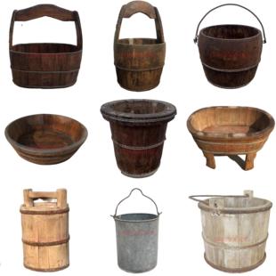 民俗老物件复古旧水桶老木桶木盆老旧农具农家院装饰摆件怀旧收藏