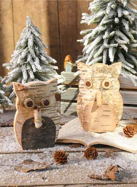 耶诞节猫头鹰装饰摆饰饰品场景布置幼儿园植物角教室桌面手工材料