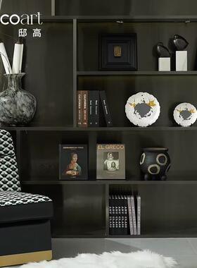 样板间软装设计新中式中古书柜装饰盘仿真书假书摆画水墨花瓶摆件