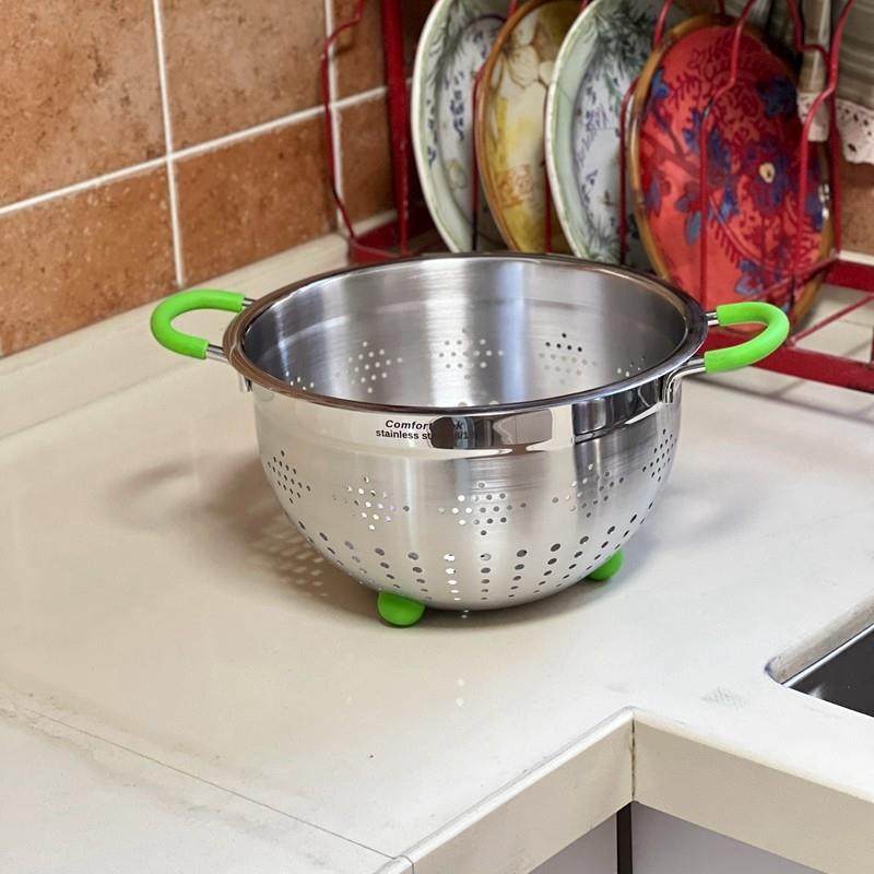 出美国18/10不锈钢双耳304滤水篮果蔬篮洗菜篓水果篮子厨房沥水盆,餐饮具,盆,淘宝优惠券,粉丝福利购,淘宝优惠卷