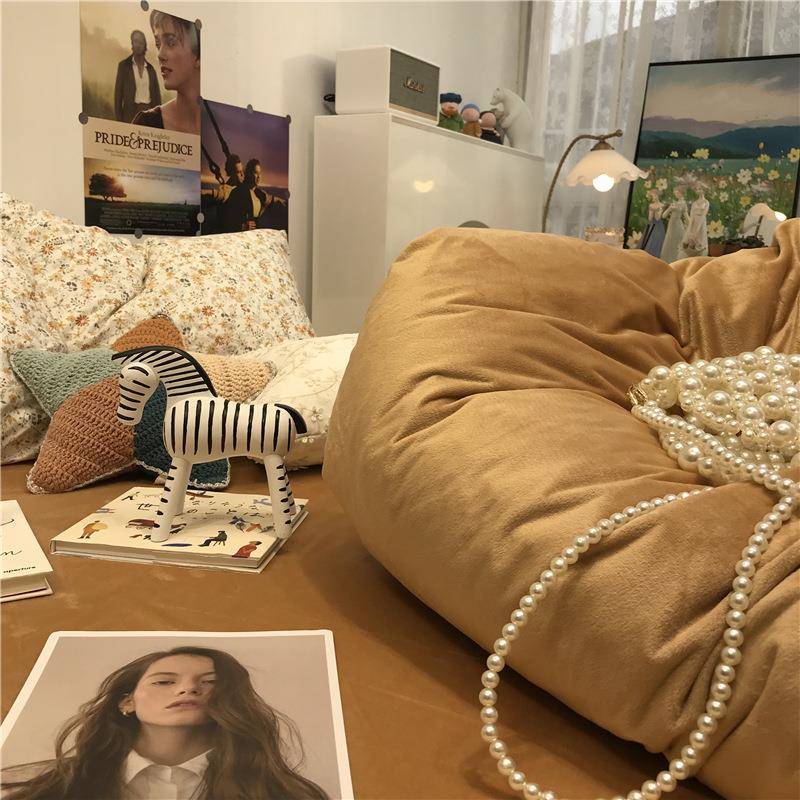 5V7韩式园639小碎Z花棉绒四件田套A面全棉纯棉B面宝宝绒被加套床