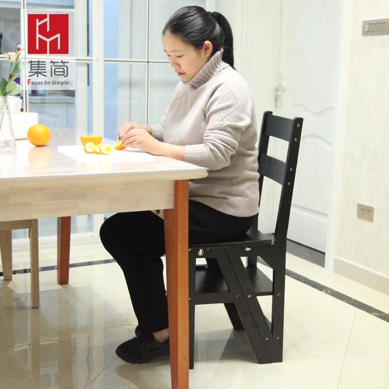 实木功折用多能叠梯椅室内移家动登高梯子两923用四步梯凳爬梯子