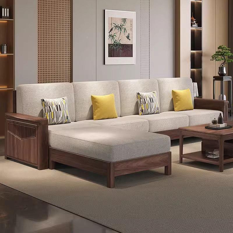 黑厅胡桃全实木沙发木轻奢新中简式转角布艺沙发现代约客K515实木