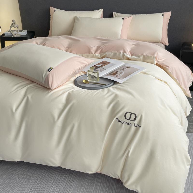 新款秋冬纯棉刺绣四482件套被纯长双拼色全棉加厚绒棉床单套床笠