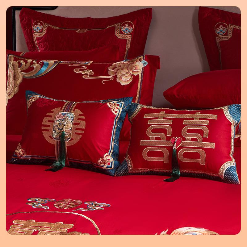 结?婚靠庆小抱枕婚喜庆妃枕子孙枕赔嫁垫贵枕F768J55M含芯刺绣床