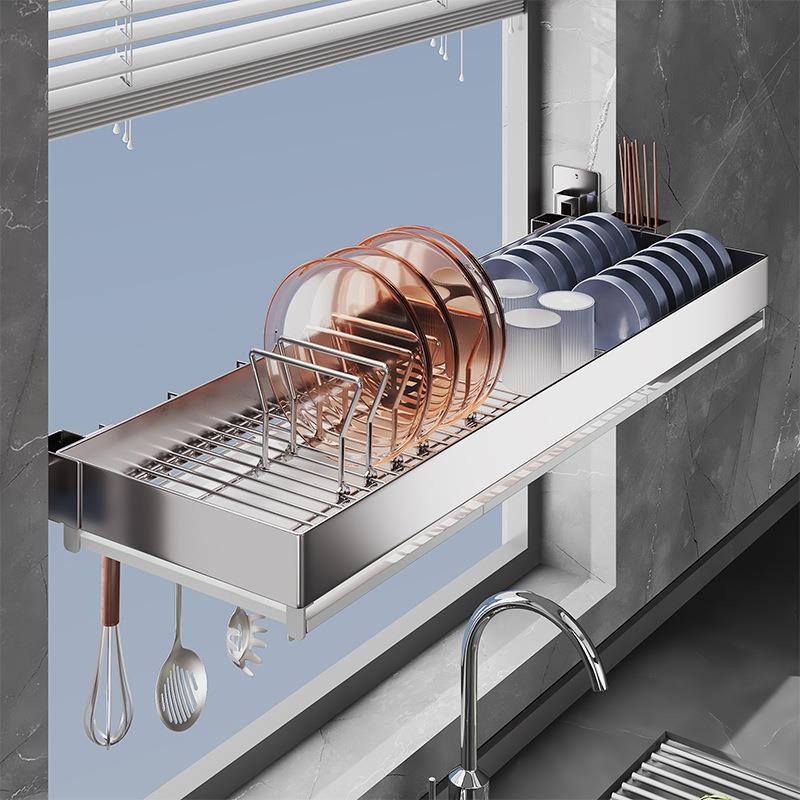 304沥不锈钢台窗户壁挂架式水槽窗398置物放碗盘碗碟碗筷水架收纳