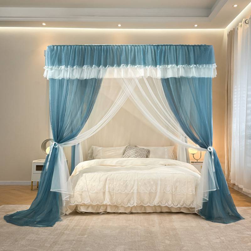 宫廷落地蚊帐家用防蚊遮光2025新款公主风床帘幔纱带支架防尘床幔