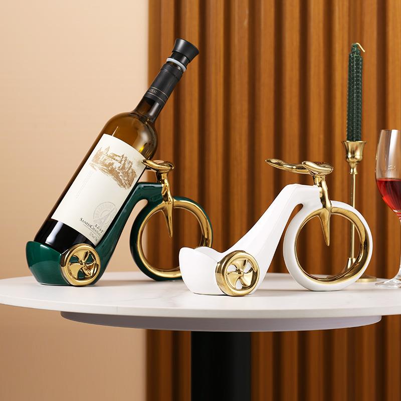 陶瓷红酒轻架摆件奢高档厅桌面自行车瓶架简酒约客现-代酒柜装饰