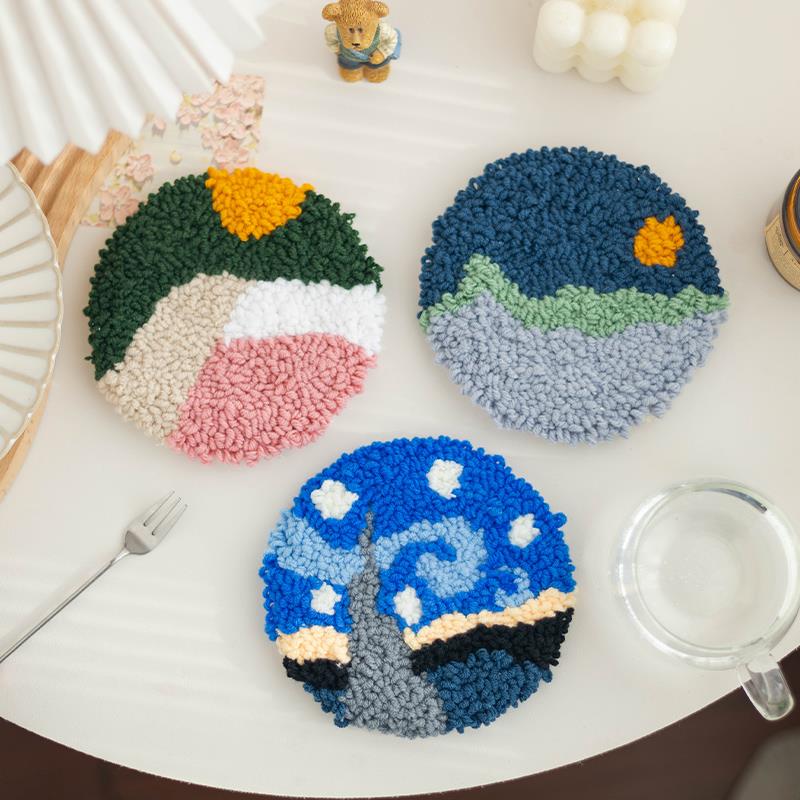 手工diy戳戳绣杯垫材料包圆款新手自制隔热垫装饰摆件送闺蜜礼物