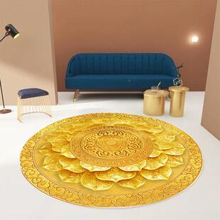 圆形地毯新中式卧室地垫客厅茶几垫试衣间茶室花朵书房金色莲花垫