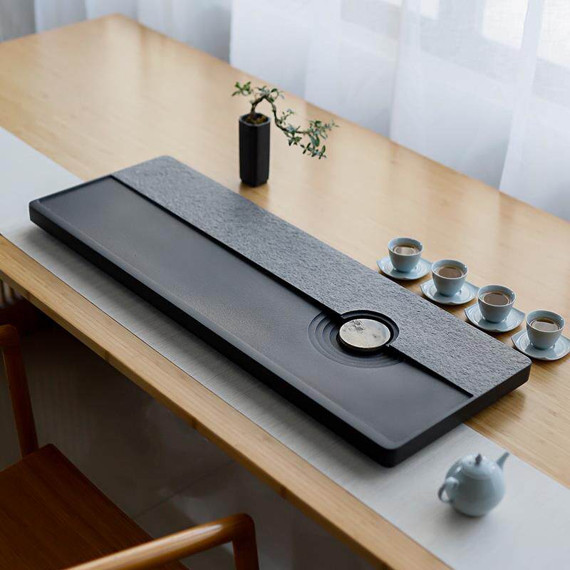 闻石天然乌金石茶盘家用石头茶台茶海国画石茶盘茶海简约茶具套组