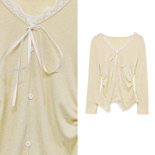 上衣 明星同款 甜甜专享 2026好看 时尚 拼接蕾丝小衫 MU系风