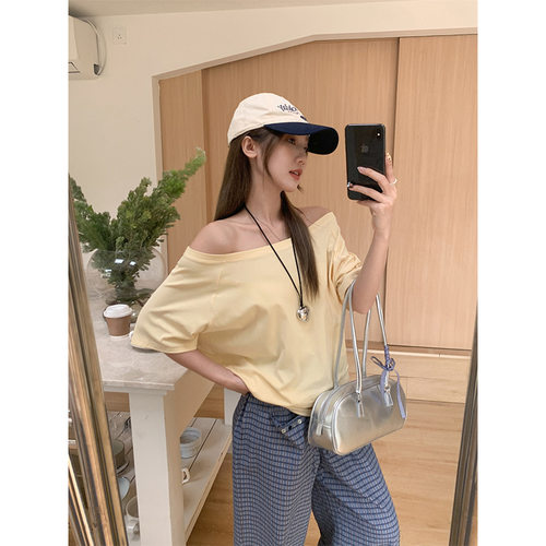 【甜甜专享】“露思同款”  洋气一字领设计感2026新款夏款短袖