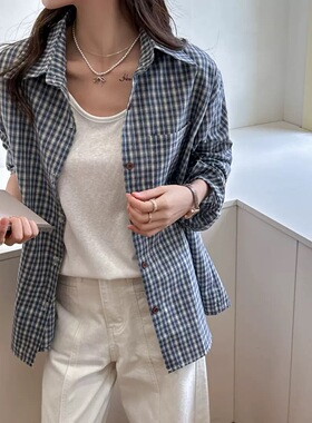 【甜甜圈专享】【格调衬衫】抗皱港味chic风~显瘦格子~大版衬衫