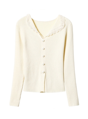 【甜甜专享】【浪漫蕾丝】假两件重工蕾丝拼接  高密度针织衫上衣