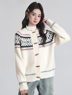 【甜甜专享】【别具一格】费尔岛设计感洋气针织秋冬开衫外套