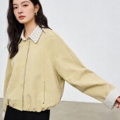 假两件条纹拼接外套女短款 外套 夹克工装 时尚 甜甜专享