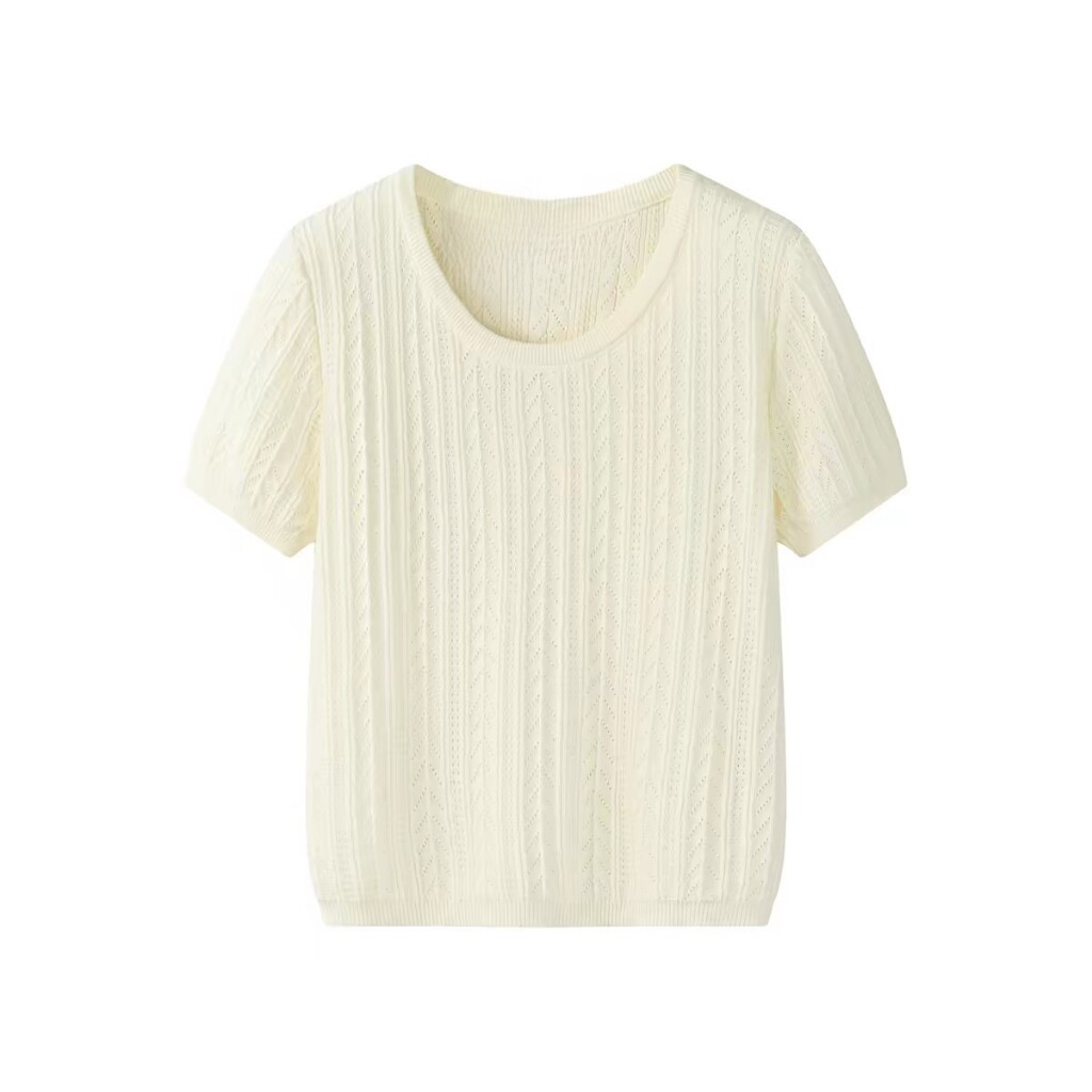 【甜甜专享】&ldquo;麦穗Te&rdquo;法式麻花镂短袖冰麻针织衫夏季小众冰麻